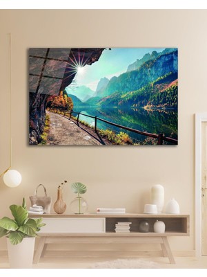 idealizbiz Manzara Göl Cam Tablo, Ev Ofis Salon Hediyelik Duvar Dekoru