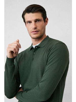 Kiğılı Regular Fit Polo Yaka Düz Triko Kazak