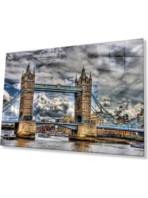 idealizbiz Şehir Köprü Manzara Cam Tablo 4mm Dayanıklı Temperli Cam City Bridge Landscape Glass Painting 4mm D