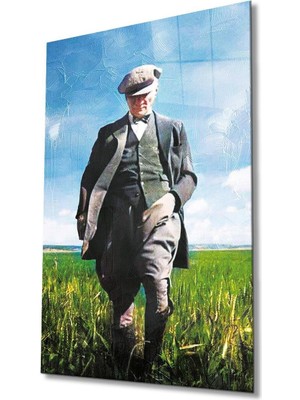 idealizbiz Atatürk Portre Cam Tablo Modern Ev Ofis Salon Hediyelik Büyük Tablo Duvar Dekoru