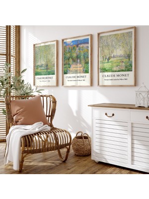 Pam Studio Claude Monet 3'lü Ahşap Çerçeveli Poster Tablo Seti | Duvar Dekoru