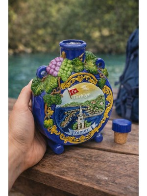 Antalya Temalı Seramik Su Matarası 14 cm – Dekoratif El Yapımı Hatıra Şişesi