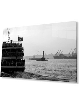 idealizbiz Deniz Vapur Cam Tablo 4mm Dayanıklı Temperli Cam Sea Steamer Glass Wall Art