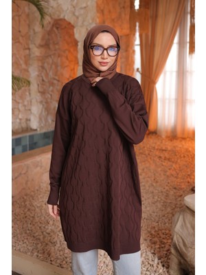 İmaj Butik Kahverengi Soğuk Iplik Merserize Triko Tunik