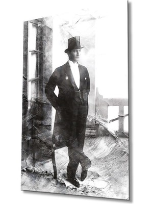 idealizbiz Atatürk Portre Cam Tablo Modern Ev Ofis Salon Hediyelik Büyük Tablo Duvar Dekoru