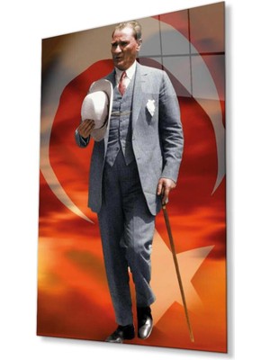 idealizbiz Atatürk Cam Tablo 4mm Dayanıklı Temperli Cam, Atatürk Glass Wall Art