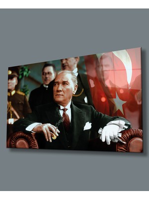 idealizbiz Atatürk Portresi Uv Baskılı Cam Tablo, Ev ve Ofis Duvar Dekoru Hediyelik