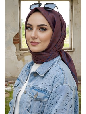 İmaj Butik Mavi/kiremit Soft Dijital Pamuklu Eşarp