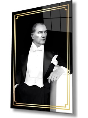 idealizbiz Atatürk Portre Cam Tablo Modern Ev Ofis Salon Hediyelik Büyük Tablo Duvar Dekoru