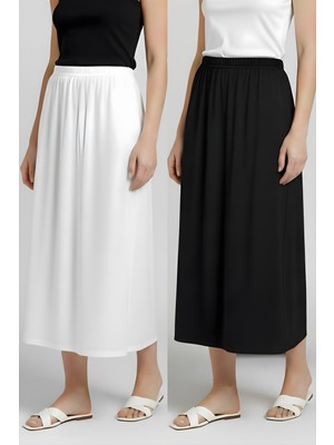 İmaj Butik Ekru - Siyah 2'li Paket Bel Lastikli Etek Astar Kombinezon Kadın Pamuklu Kumaş Özellikleri