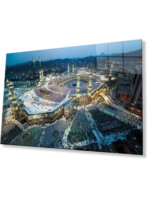 idealizbiz Kabe Manzara Harem'i Şerif Dini Cam Dekor Tablo 4mm Dayanıklı Temperli Cam