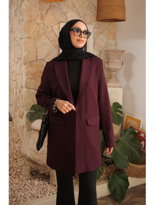 İmaj Butik Mürdüm Kruvaze Yaka Cepli Blazer Ceket