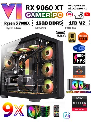 Zeiron GTA-VI Elite X35 Ryzen 7600X 16GB 5600MHZ DDR5 Ram 1TB M.2 SSD 8GB RX9060XT Sıvı Soğutmalı Premium Oyuncu Bilgisayarı