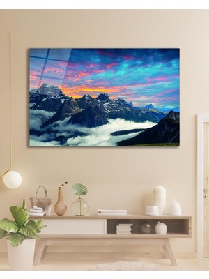 idealizbiz Manzara Dağ Cam Tablo Modern Ev Ofis Salon Hediyelik Büyük Tablo Duvar Dekoru