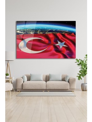 idealizbiz Soyut Türk Bayrağı Cam Tablo Modern Ofis Makam Odası Hediyelik Büyük Tablo Duvar Dekoru