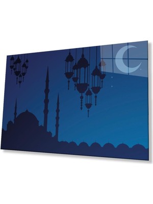idealizbiz Cami ve Hilal Dini Cam Dekor Tablo 4mm Dayanıklı Temperli Cam