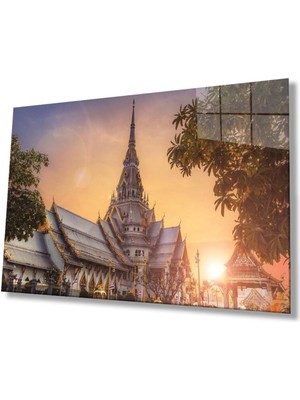 idealizbiz Tayland Tapınak Cam Tablo 4mm Dayanıklı Temperli Cam, Thailand Temple Glass Wall Decor