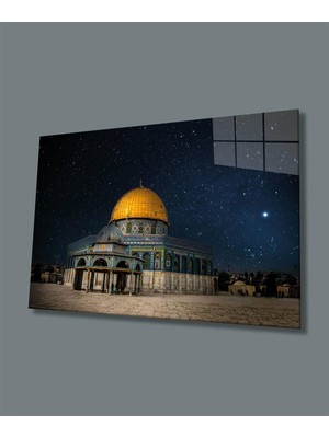 idealizbiz Kudüs Kubbet'üs Sahra Dini Cam Tablo 4mm Dayanıklı Temperli Cam