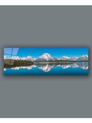 idealizbiz Göl ve Dağ Manzara Panoramik Cam Tablo Hediyelik Büyük Tablo Ev Ofis Dekoru