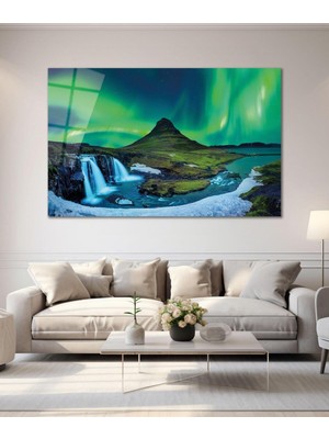 idealizbiz Kuzey Işıkları Cam Tablo Hediyelik Büyük Tablo Ev Ofis Dekoru