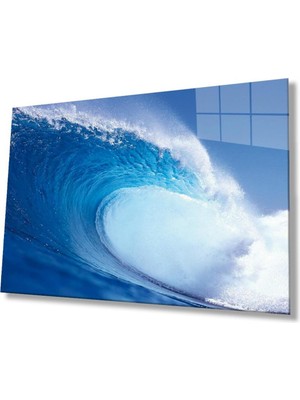 idealizbiz Deniz Dalgası Manzarası Cam Tablo 4mm Dayanıklı Temperli Cam, Sea Waves Glass Wall Art
