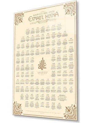 idealizbiz Esmaül Hüsna Allah'ın Isimleri Sıfatları Dini Islami Duvar Dekoru Cam Tablo 4mm Dayanıklı Temperli
