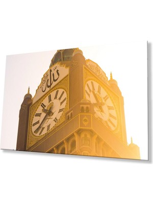 idealizbiz Allah Lafzı Saat Kulesi Dini Duvar Dekoru Cam Tablo 4mm Dayanıklı Temperli Cam