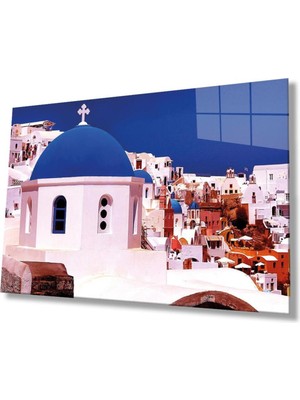 idealizbiz Mavi Beyaz Cam Tablo 4mm Dayanıklı Temperli Cam, Blue White Glass Wall Decor