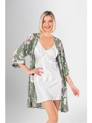 Moda Şahsenem Desenli Saten 2'li Kısa Sabahlık Takımı