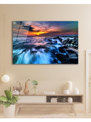 idealizbiz Manzara Deniz Cam Tablo, Ev Ofis Salon Hediyelik Duvar Dekoru