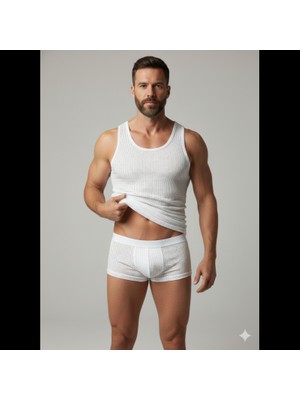 Moda Şahsenem Erkek Beyaz File Tank Top Boxer Takımı
