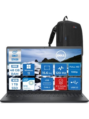 Dell Vostro 3530 Intel Core I7-1355U 48GB 1tb SSD Intel Iris Xe 15.6 Inç 120Hz Fhd 1920X1080 WIN11HOME Taşınabilir Bilgisayar N1601PVNB3530H18+ZETTAÇANTA