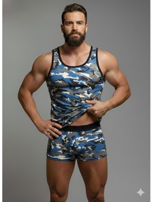 Moda Şahsenem Erkek Kamuflaj Tank Top Boxer Iç Çamaşır Takımı