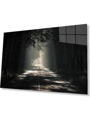 idealizbiz Ağaçlı Yol Cam Tablo 4mm Dayanıklı Temperli Cam Parkway Glass Wall Art