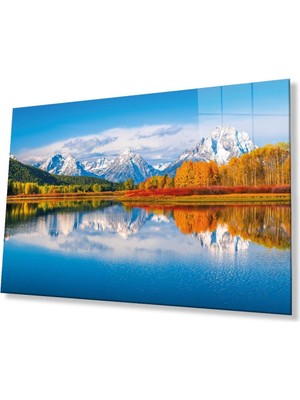 idealizbiz Dağ Yansıma Manzara Cam Tablo 4mm Dayanıklı Temperli Cam Mountain Reflection Landscape Glass Table