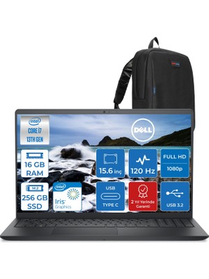Dell Vostro 3530 Intel Core I7-1355U 16GB 256GB SSD Intel Iris Xe 15.6 Inç 120Hz Fhd 1920X1080 Freedos Taşınabilir Bilgisayar N1601PVNB3530F01+ZETTAÇANTA