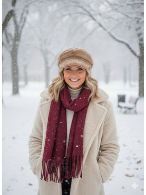 IRONMOON Yün Kadın Şal 50X170 ve Peluş Kasket Şapka Seti