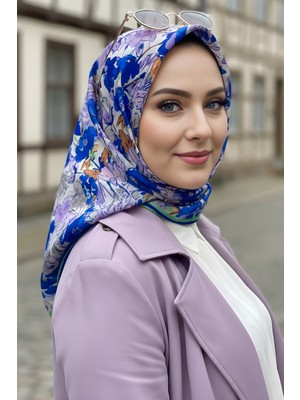 İmaj Butik Lila/saks Mavisi Soft Dijital Pamuklu Eşarp