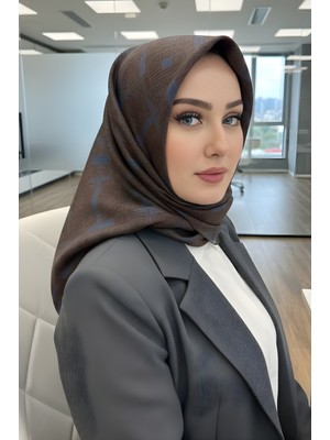 İmaj Butik Füme Mavi Soft Dijital Pamuklu Eşarp