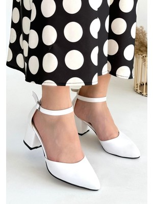 Mulen Beyaz Cilt Topuklu Ayakkabı - Lisinya