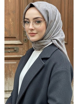 İmaj Butik Gri Soft Dijital Pamuklu Eşarp