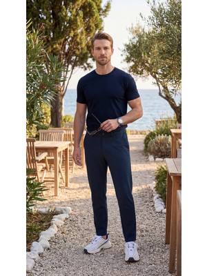Etikmen Premium %100 Organik Pamuk Basic Slimfit Lacivert Erkek Tişört