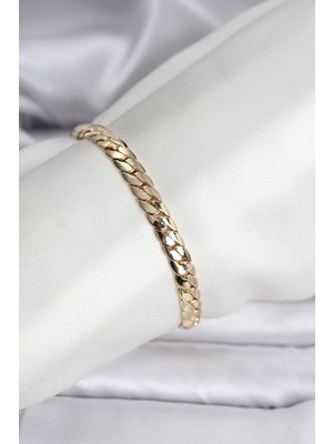 HERŞEYBURDAMODA 14K Gold Renk Kaplama Ezme Zincir Model Kadın Bileklik