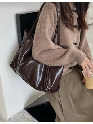 Özüm Takı Çanta Kadın Büyük Boy Omuz ve Kol Çantası Kahverengi