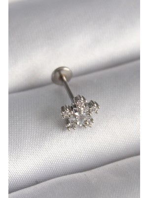 HERŞEYBURDAMODA 316L Çelik Gümüş Renk Zirkon Taşlı Yıldız Model Tragus Piercing