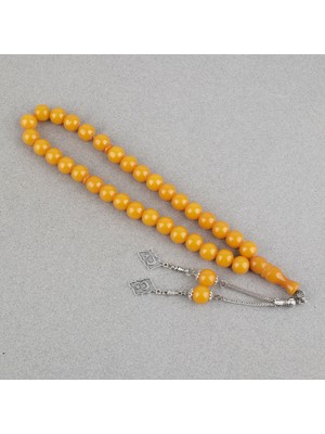 Lapisdo Sıkma Kehribar Alpaka Püsküllü Küre Kesim 11MM Tesbih