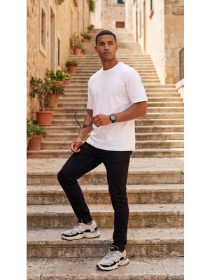 Etikmen %100 Organik Pamuk Düz Oversize Beyaz Erkek Tişört