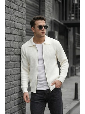 Oksit Mams Erkek Slim Fit Fermuarlı Polo Yaka Ribanalı Triko Hırka