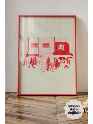 Persona Istanbul Japon Mahalle Kültürü ve Dükkanlar - Minimalist Line Art Poster (Çerçevesiz)