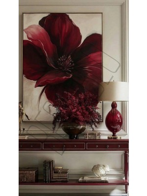 Bestablo Bordo Çiçek Desenli Kanvas Tablo | Modern Salon ve Oturma Odası Duvar Dekoru